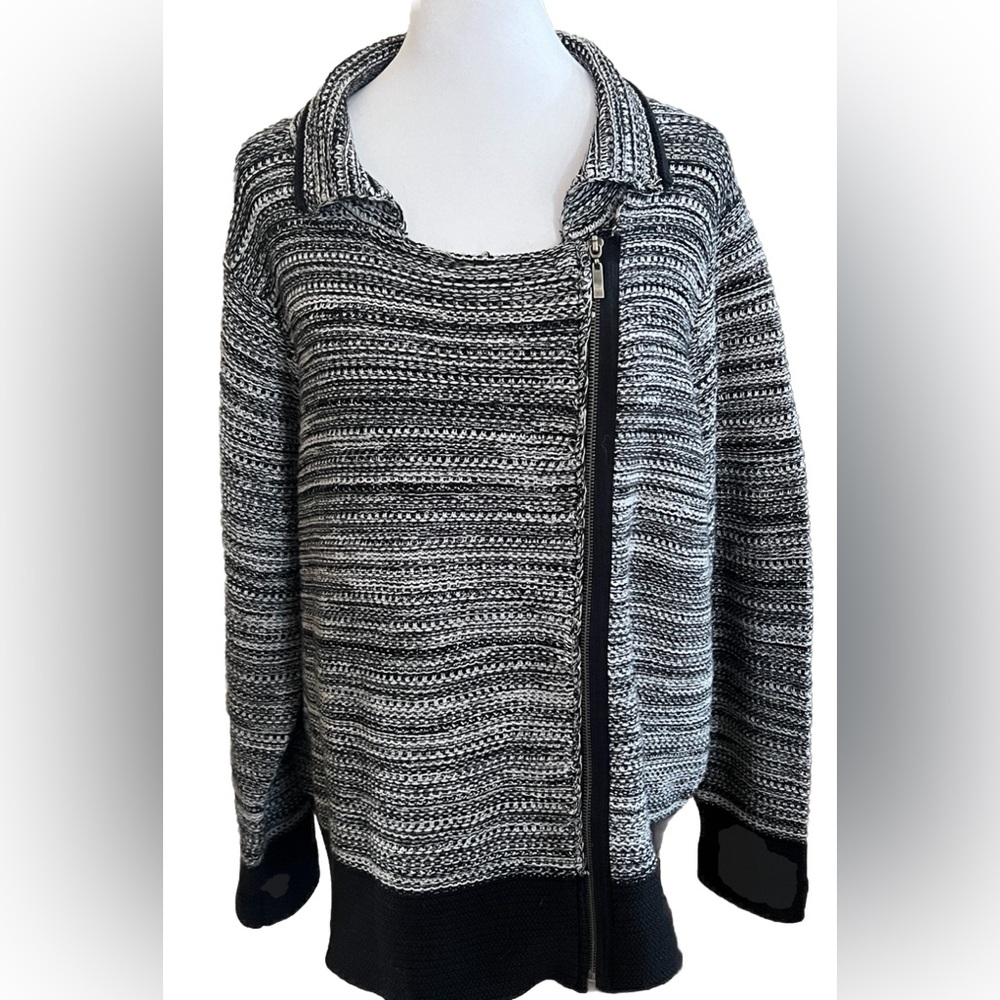 COLDWATER CREEK Black & White Zip Up Sweater Cardigan Jacket Plus Size 1x 16/18